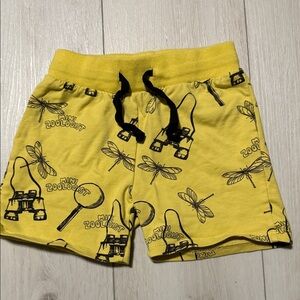 Mini Rodini Yellow Kids' Shorts with Black Print EU 92/98 US 2-3